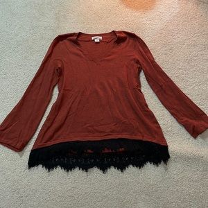 🍂ORANGE LONG SLEEVE BLOUSE W LACE🖤